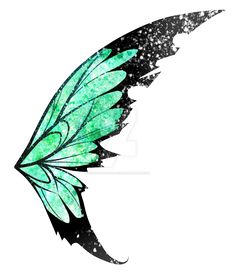 a drawing of a green and black butterfly wing with spots on it's wings