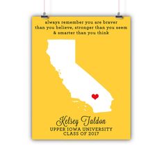 a yellow poster with a red heart in the shape of california on it's map