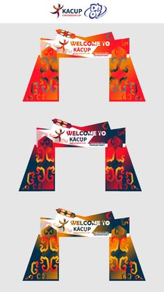 an assortment of colorful banners with the words welcome to kacip on them, all in