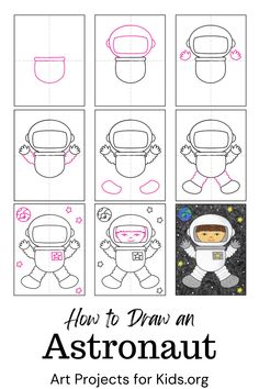 how to draw an astronaut for kids with the instructions on how to draw an astronaut