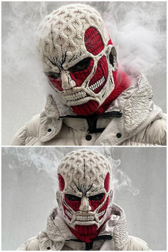 The Colossal Titan balaclava, meticulously hand-knitted Colossal Titan, Viking Skull, Attack On Titan Series, Sweater Storage, Mens Fasion, Knitted Balaclava, Trike Motorcycle, Legendary Creature, Beautiful Dark Art