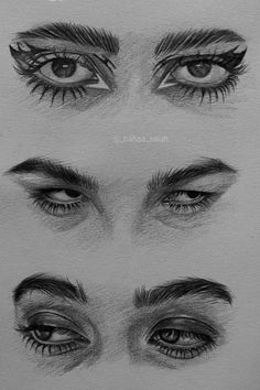 three different eyes with long lashes