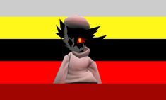 an animated image of a person with red eyes in front of a german flag background