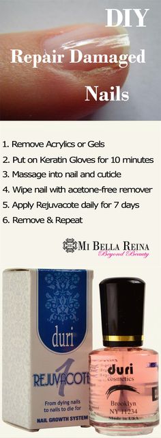 Duri Rejuvacote helps repair damaged nails. Here is a step by step how to repair. First you have to moisturize the nail plate and cuticles, then you have to strengthen them. It's all about moisture, hydration and growth. #GrowHealthyNails #MiBellaReina Usa Nails, Damaged Nails, Vegan Nail Polish, How To Grow Nails, Nail Growth, Beyond Beauty