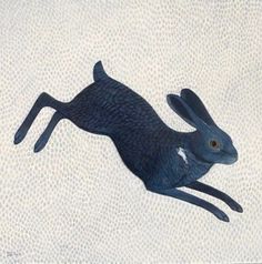 a painting of a black rabbit laying on its back