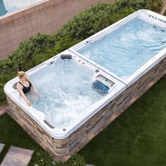 Plunge Spa Pool, Pool Hot Tub Combo Small Yards, Spa And Pool Combo, Large Swim Spa, Indoor Swim Spa, Whirlpool Deck, Spa Landscaping, Mini Swimming Pool