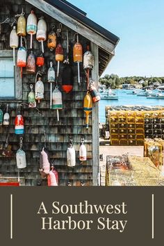 there are many buoys hanging on the wall