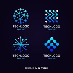 four logos with different shapes and colors for technology companies, including the word techlog