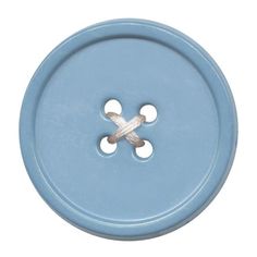 a light blue button with four holes on the front and two white buttons on the back