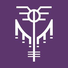 the emblem for an organization with white letters and symbols on a dark purple square background