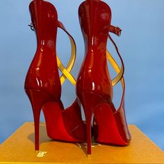 Christian Louboutin Cherry Red Patent Leather Marlenarock Cross Strap D’orsat Pumps Size 6.5 Red Heels With Red Sole For Galas, Luxury Red Heels, Red Louboutin, Louboutin Shoes, Cherry Red, Cross Straps, Christian Louboutin Shoes, Shoes Women Heels, Patent Leather