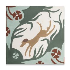 an abstract painting with flowers and leaves in green, brown, white and beige colors