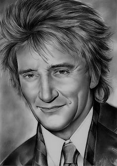 a black and white drawing of a man with blonde hair wearing a suit and tie