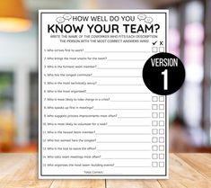 a question card with the words how well do you know your team? on it