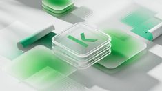 a green and white abstract background with square shaped objects in the shape of an arrow