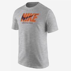 It's your game. Make sure everybody knows with this classic tee. Mens Lacrosse, Lacrosse, Polyester Material, Nike Men, Age Group, Nike, Grey, T Shirt