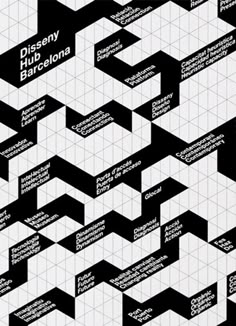 a poster with black and white geometric shapes on the front, which reads diseny hub