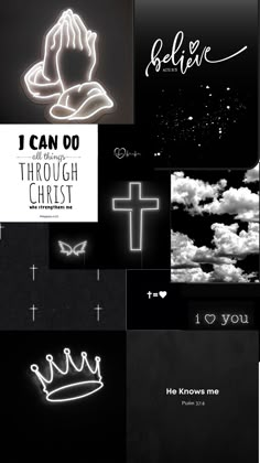 a collage of black and white images with the words i can do through christ