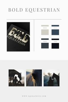 the website design for bold equestrians is shown in black and white, with an image of