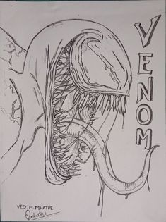 a drawing of an alien head with the word venom on it