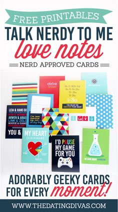 an ad for geeky cards with the text free printables talk nerdy to me love notes