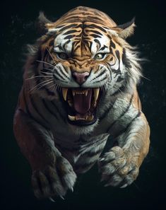 a tiger with its mouth open and it's teeth wide open