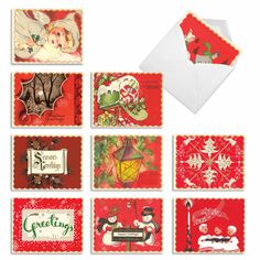 christmas greeting cards with envelopes and envelope liners in red, white and green