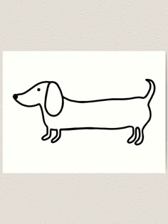 a black and white drawing of a dachshund dog