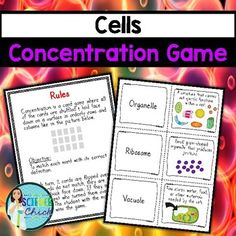 cell worksheet for concentration game with pictures and text on it, including an image of