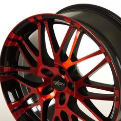 a red and black wheel on a white background