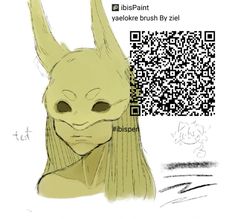 a drawing of a woman with long hair and a mask on her face, next to a qr code