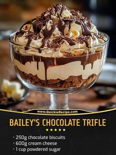 an advertisement for bailey's chocolate trifle