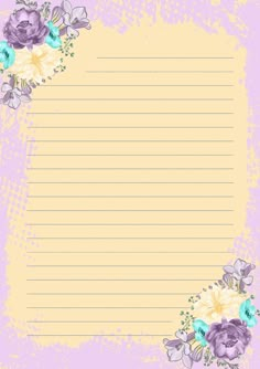 an empty notepad with flowers and leaves on the border, in pastel colors