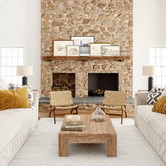 a living room filled with furniture and a fire place