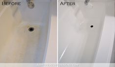 before and after pictures of a bathtub that needs to be cleaned or sealed down