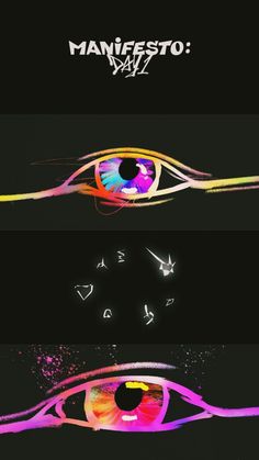 three different colored images with the words manfesto on them and an eye in the middle