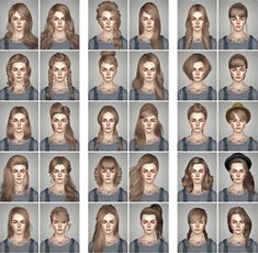 many different images of the same woman's face and hair, all in multiple rows