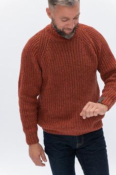 "Pure merino wool knitted mens sweater is inspired by classic Scandinavian style. Warm and comfortable woolen sweater delivers simplicity, style and ability to wear this sweater whenever you are spending time in nature or going to the theater, restaurant with your family or friends. *SIZE XS USA-CAN 30-32 EU 40-42 Garment's width 18-19 inch / 46-47 cm Garment's length 24 inch / 61-62 cm *SIZE S USA-CAN 34-36 EU 44-46 Garment's width 19-20 inch / 48-49 cm Garment's length 25 inch / 63-64 cm *SIZE Fall Merino Wool Knitted Turtleneck, Oversized Turtleneck Sweater Men, Burnt Orange Mens Sweater, Men’s Red Sweater Outfit, Heavy Knit Sweater, Mens Pullover Sweater Red, Woolen Clothes, Woolen Sweaters, Pullover Sweater Men