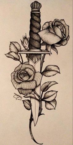 Knife And Rose Tattoo, Dagger Drawing, Tattoo Zeichnungen, Meaningful Drawings, Tattoo Design Book, Tattoo Art Drawings, Easy Drawings Sketches, Doodle Art Designs, Sketch Ideas