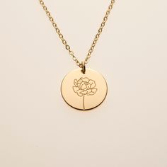 ♥ SIZE: The pendant has a diameter of 0.62 inches (16 mm) The length of the necklace is 17.7 inches (45 cm) + 1.96 inches (5 cm) extender ♥ PROCESSING TIME: Your product will ship within 1-3 days after purchase. ♥ SHIPPING INFO: Please note: Shipping time varies from country to country. Approximately 5-14 business days within the European Union. International ship times vary depending upon country, but it may take up to 5 weeks. You can purchase as many items as you like, shipping is charged onl Rose Gold Flower Necklace For Birthday, Rose Gold Birth Flower Necklace For Anniversary, Gold Birth Flower Necklace For Anniversary, Rose Gold Flower Necklace With Birth Flower Detail, Elegant Flower Necklace For Birthday Gift, Rose Gold Flower Necklace With Birth Flower, Rose Flower Necklace As Gift, Rose Flower Necklace For Gift, Elegant Birth Flower Necklace For Birthday Gift