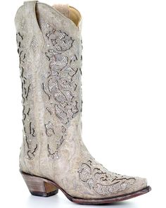 Corral Women's Glitter Inlay and Crystals Wedding Boots - Snip Toe, White Classic Black Boots, Crystals Wedding, Country Shoes, White Cowboy Boots, Wedding Boots, Corral Boots, Western Boots Women, Glitter Shoes, White Glitter