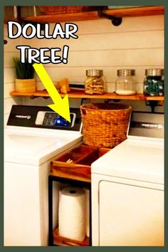 a washer and dryer in a room with the words dollar tree above it