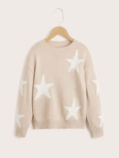 Plus Size Pullover, Pullover Outfit, Star Sweater, Drop Shoulder Sweaters, Long Sleeve Knit Sweaters, Plus Size Sweaters, Star Pattern, Girl Pattern, Cute Sweaters