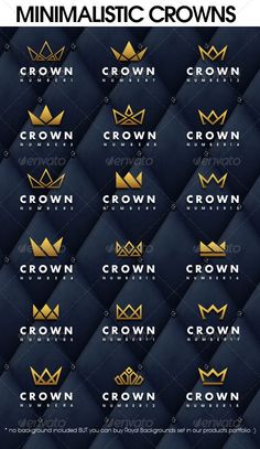 a large set of black and gold logos with crowns on them, all in different sizes