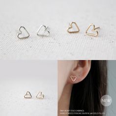 Tiny Open Heart Earring Studs - Hand Formed - Gold - Lorelai. $20.00, via Etsy. Minimalist Hypoallergenic Heart-shaped Jewelry, Minimalist Rose Gold Heart Earrings, Minimalist Hypoallergenic Double Heart Jewelry, Tiny Minimalist Open Heart Jewelry, Minimalist Heart Jewelry For Pierced Ears, Rose Gold Sterling Silver Heart Earrings For Mother's Day, Minimalist Double Heart Pierced Jewelry, Minimalist Jewelry With Matching Earrings For Valentine's Day, Minimalist 14k Gold Filled Open Heart Jewelry