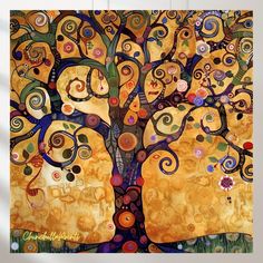 a painting of a tree with many circles on it