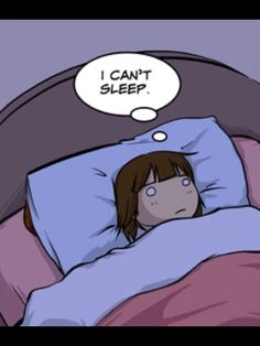 a person laying in bed with a thought bubble above their head that says i can't sleep