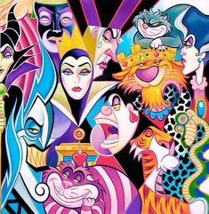 All Their Wicked Ways by Tim Rogerson features Disney beloved villains, featuring Maleficent, Cruella de Ville, Red Queen, Evil Queen- Closeup Tim Rogerson, Disney Fanart, Wicked Ways, Film Disney, Pinturas Disney, Disney Tips, Disney Life, Disney Lover, Cheshire Cat