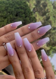 Lavender Acrylic Nails, Purple Ombre Nails, Lilac Nails, Purple Acrylic Nails, Nails Gold, Lavender Nails, Nails Green, Cute Nail Art Designs