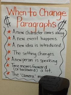 a sign on the wall that says when to change paragraphs